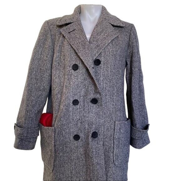 Vintage Charles Klein Wool Double Breasted Coat Grey With Red Scarf Women’s Sz L - Picture 7 of 13